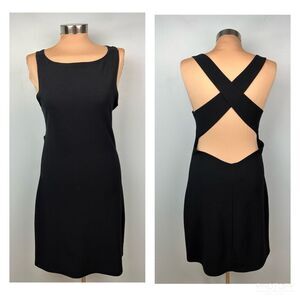 PS Per Seption Little Black Dress Vintage Knee Length Open Cross Over Back Sz L
